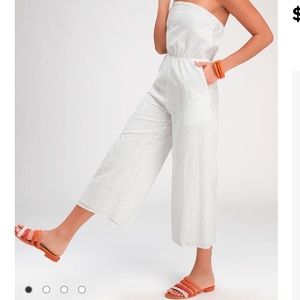 White Embroidered Wide-Legged Jumpsuit